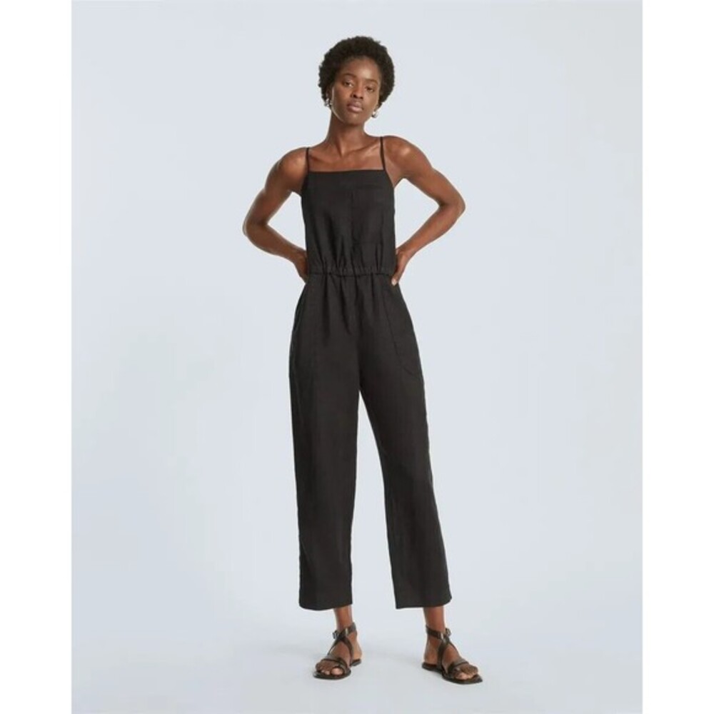 Everlane The Shoestring Apron Linen Jumpsuit Black Lightweight Size XS
